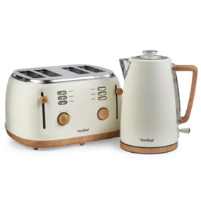 VonShef Cream Kettle and Toaster Set with 1.7L Rapid Boil Kettle 3000W and 4 Slice Wide Slot Toaster 1500W - Fika Range