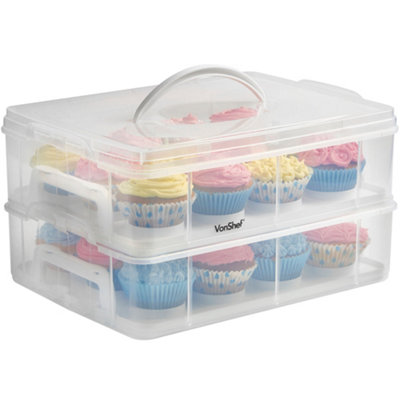 VonShef Cupcake Carrier with Handle, 24 Muffin Stackable Cake Caddy, 2 ...