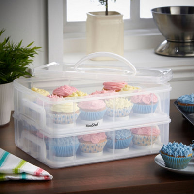 VonShef Cupcake Carrier with Handle, 24 Muffin Stackable Cake Caddy, 2 ...