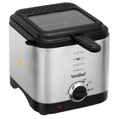 VonShef Deep Fat Fryer, 1.5L Fryer w/ Adjustable Temperature, 900W, Observation Window, Non-Stick Removable Basket & Non-Slip Feet