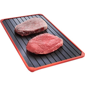 VonShef Defrosting Tray, Aluminium Meat Thaw Plate with Grooves & Spill-Proof Silicone Border, Thawing Frozen Foods Accessories