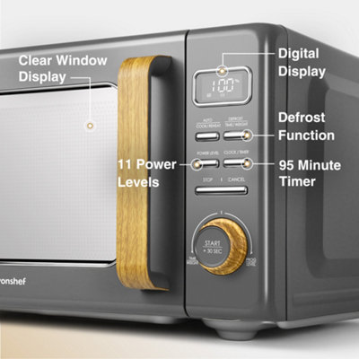 Vonshef Digital Microwave 23L, Compact Microwave 900W with 11 Power Levels, 7 Auto Cook Menus, Defrost and 95-Minute Timer