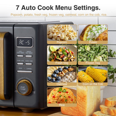 Vonshef Digital Microwave 23L, Compact Microwave 900W with 11 Power Levels, 7 Auto Cook Menus, Defrost and 95-Minute Timer
