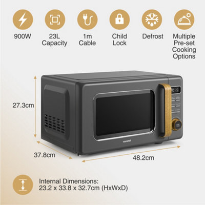 Vonshef Digital Microwave 23L, Compact Microwave 900W with 11 Power Levels, 7 Auto Cook Menus, Defrost and 95-Minute Timer