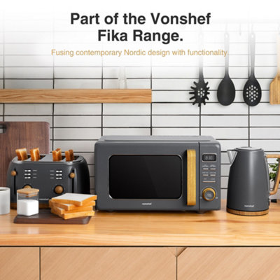 Vonshef Digital Microwave 23L, Compact Microwave 900W with 11 Power Levels, 7 Auto Cook Menus, Defrost and 95-Minute Timer