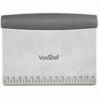 VonShef Dough Scraper & Cutter Stainless Steel for Pizza, Bread & Pastry, Dishwasher Safe, Measuring Guide & Non Slip Handle