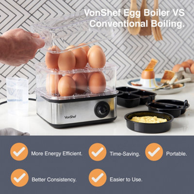 3-in-1 Electric Hard Boiled Egg Cooker, Quick Egg Boiler 350W 7 Eggs (Blue)  