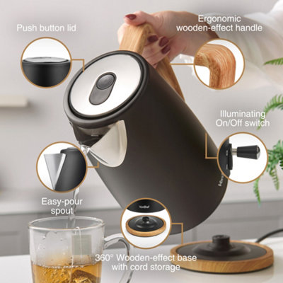 Vonshef Black And Wood Kettle VonShef Electric Kettle Rapid Boil