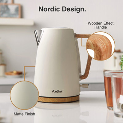 VonShef Electric Kettle - 1.7L Rapid Boil, Cream Nordic Design, Boil ...