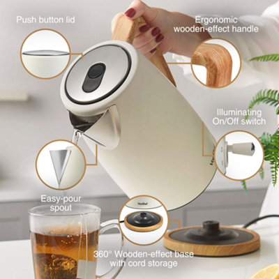 VonShef Electric Kettle - 1.7L Rapid Boil, Cream Nordic Design, Boil ...