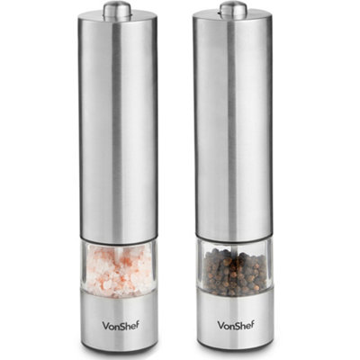 VonShef Electric Salt & Pepper Mill Set, Electronic Push Button Operation, Easy Refill & Adjustable Coarseness