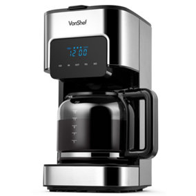 VonShef Filter 1.5L Coffee Machine with Hot Plate and Programmable 24 Hour Timer, 900W, Digital Display