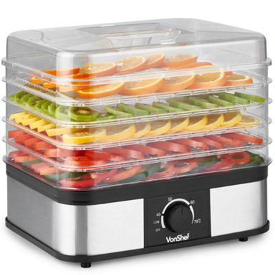 VonShef Food Dehydrator 5 Tier, Fruit Dryer 250W w/ Adjustable Temperature from 40 - 70 Degrees, Removable Trays, Stainless Steel