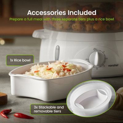 VonShef Food Steamer Electric 800W, 9L Capacity, 3 Stackable Tiers, BPA ...