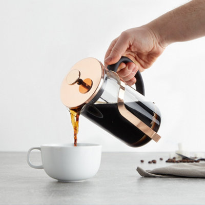 VonShef French Press Cafetiere Copper Stainless Steel Glass,