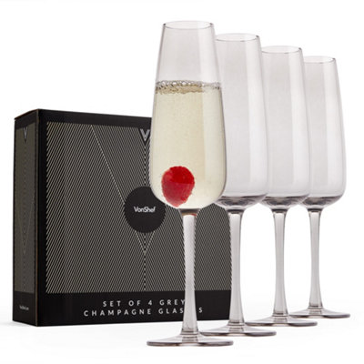 VonShef Grey Tinted Champagne Glasses Set of 4, Lightweight Champagne