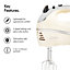 VonShef Hand Mixer Electric Whisk, 300W, 2 Stainless Steel Beaters, 2 Dough Hooks & Balloon Whisk, Cream