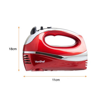VonShef Hand Mixer Electric Whisk, 300W, 2 Stainless Steel Beaters, 2 Dough  Hooks & Balloon Whisk, Cream