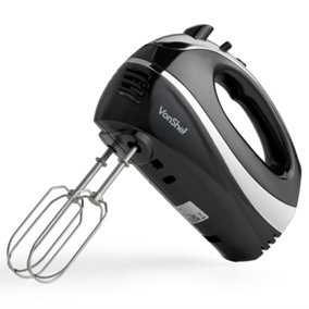 VonShef Hand Mixer Electric Whisk, Food Mixer for Baking with 5 Speeds, 2 Stainless Steel Beaters, 2 Dough Hooks & Balloon Whisk