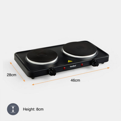 VonShef Hot Plate Double Portable Electric Hob with Dual Temperature Controls 2500W 2 Ring Table Top