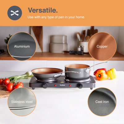 VonShef Hot Plate Double, Portable Electric Hob with Dual Temperature  Controls, 2500W, 2 Ring Table Top Stove for Cooking, Black | DIY at Bu0026Q