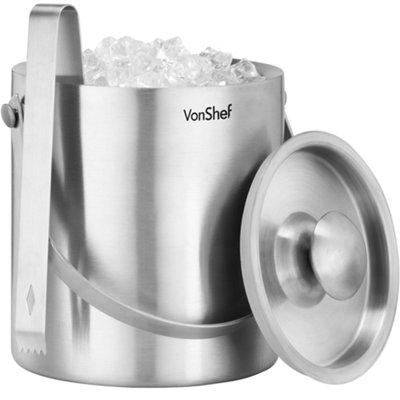 VonShef Ice Bucket w/ Lid & Tongs, 2L Double Wall Insulated Ice