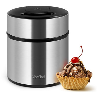 VonShef Ice Cream Maker Machine Frozen Yoghurt Sorbet Maker 1.8L Detachable Mixing Paddle Non-Stick Bowl Large Ingredients Chute