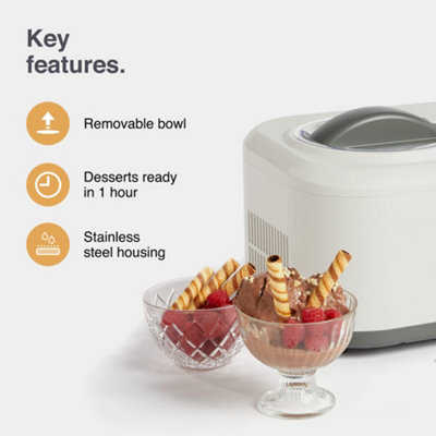 VonShef Ice Cream Maker with Compressor 100W, 1L Electric Gelato Machine for Home, Fast Operation, No Pre Freeze & Basic Recipes