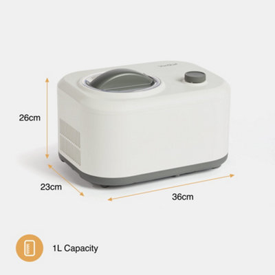 VonShef Ice Cream Maker with Compressor 100W, 1L Electric Gelato Machine for Home, Fast Operation, No Pre Freeze & Basic Recipes