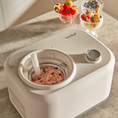 VonShef Ice Cream Maker with Compressor 100W, 1L Electric Gelato Machine for Home, Fast Operation, No Pre Freeze & Basic Recipes