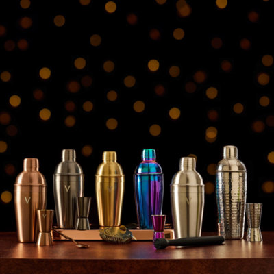 VonShef Iridescent Cocktail Shaker Set, Pearlescent Stainless Steel ...