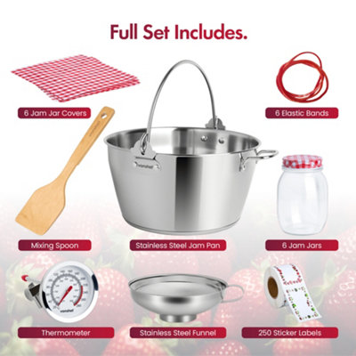 VonShef Jam Making Kit, Starter Set Bundle includes 9L Maslin Pan ...