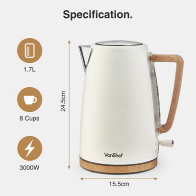 VonShef Kettle Toaster Set, Scandi Rapid Boil Kettle 3000W
