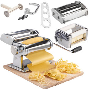 VonShef Manual Pasta Maker, Professional Pasta Roller Machine, Spaghetti Measurer, 3 Cut Press Blade w/ 9 Thickness Settings