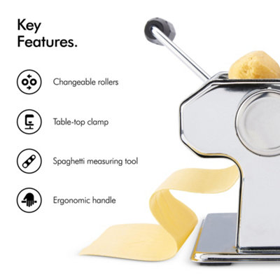 VonShef Manual Pasta Maker Professional Pasta Roller Machine Spaghetti Measurer 3 Cut Press Blade w 9