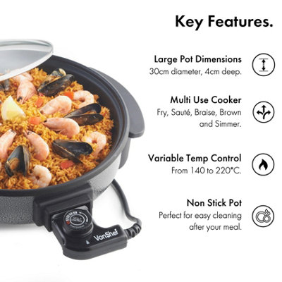 Quest 1500W Watt Multi Cooker with Medium 30cm Diameter Electric Frying Pan