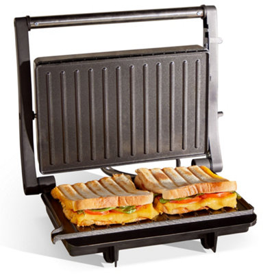 VonShef Panini Press Grill, Sandwich Toaster 2 Slice w/ Non-Stick Plates, 1000W, Deep Fill Toastie Maker w/ Floating Hinge, Black