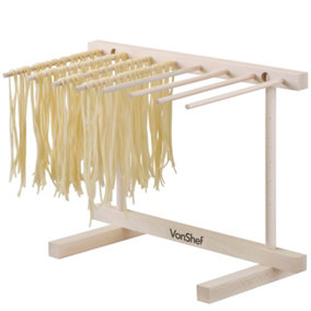 VonShef Pasta Drying Rack, Collapsible Spaghetti, Noodle and Pasta Dryer with 8 Large Arms, Wooden Stand