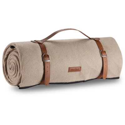 VonShef Picnic Blanket, Beige Herringbone Extra Large Outdoor Rug with Waterproof Backing, 10 Person Weatherproof Picnic Mat