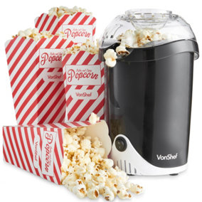 VonShef Popcorn Maker, 1200W Popcorn Machine w/ Hot Air Circulation, One Touch Popcorn Popper for Kids w/ 6 Boxes, Black