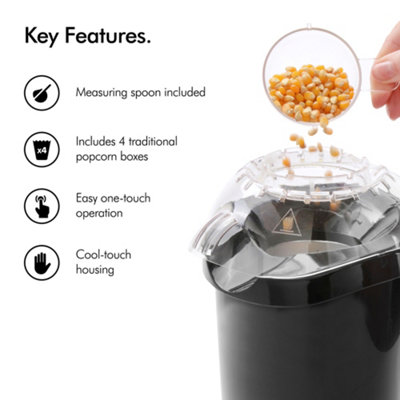 VonShef Popcorn Maker, 1200W Popcorn Machine w/ Hot Air Circulation ...
