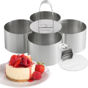 VonShef Professional Cooking Rings, Dessert/Food Presentation Rings, 6 Piece Set w/ 4 Stainless Steel Rings, Food Press, Spatula