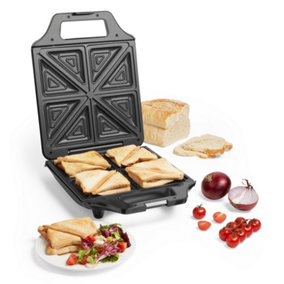 VonShef Sandwich Toaster 4 Slice, Toastie Maker with Non-Stick Plates, 1600W, Deep Fill Toastie Maker for Grilled Cheese, Black