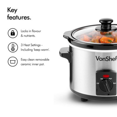 VonShef Slow Cooker 1.5L with Easy Clean Removable Oven 120W