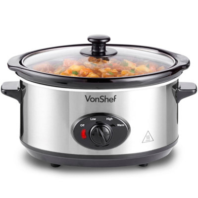 VonShef Slow Cooker 3.5L, Removable Oven to Table Dish, Lid & 3