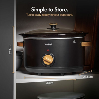 VonShef Slow Cooker 6.5L, Removable Oven to Table Dish, Lid & 3 Heat ...