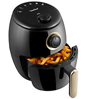 VonShef Small Air Fryer 2L, Airfryer for 1 to 2 Portions, 1000W, 30m Timer, 80 - 200 Degrees, Non-Stick Basket, Auto Off, Black