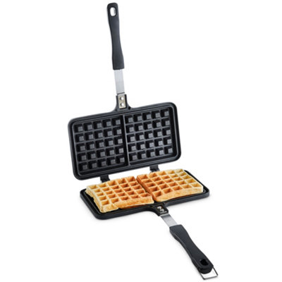 VonShef Stove Top Waffle Iron, Dual Head Die-Cast Aluminium Waffle Maker, Non-Stick Mould w/ Stay Cool Grip & No-Leak Close Latch