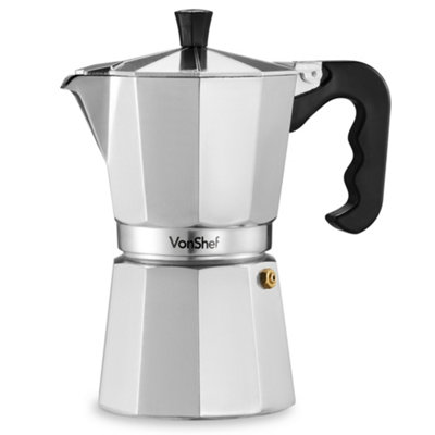 VonShef Stovetop Coffee Maker, 6 Cup/300ml Aluminium Moka Pot w/ Gasket & Filter, Italian Style Espresso Maker for Ground Coffee