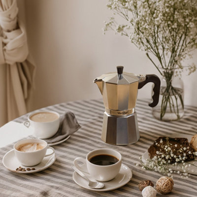 VonShef Stovetop Coffee Maker 6 Cup 300ml Aluminium Moka Pot w Gasket Filter Italian Style